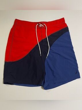 Vintage Nautica Men’s Colorblock Swim Trunks in Red and Navy Blue size L